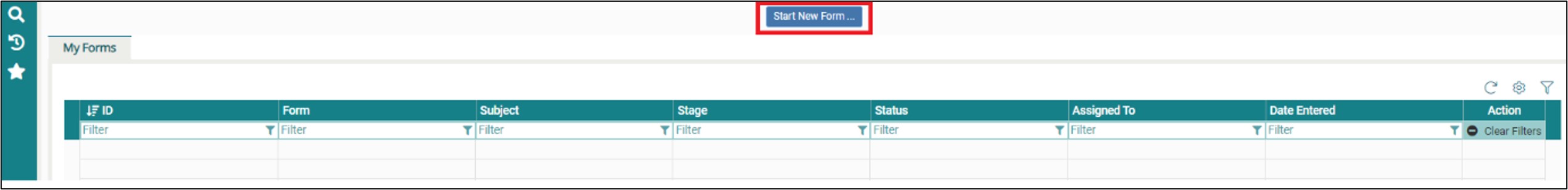 'Start New Form' button in NHSE Workforce Data Collection folder