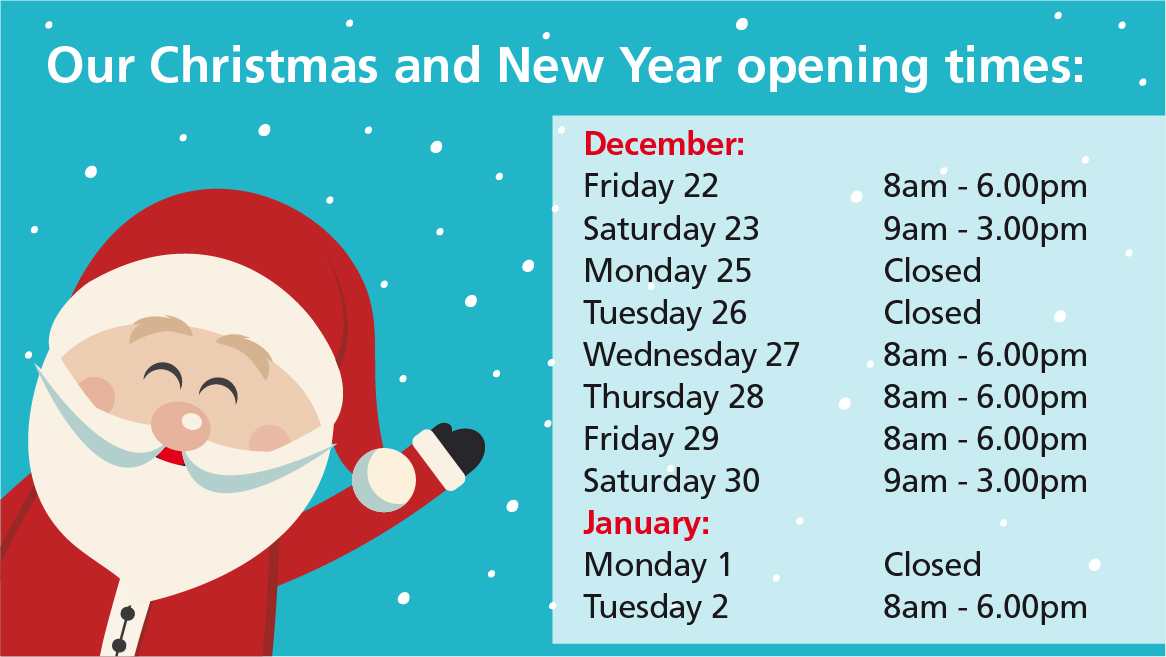 Christmas and New Year opening times 2017