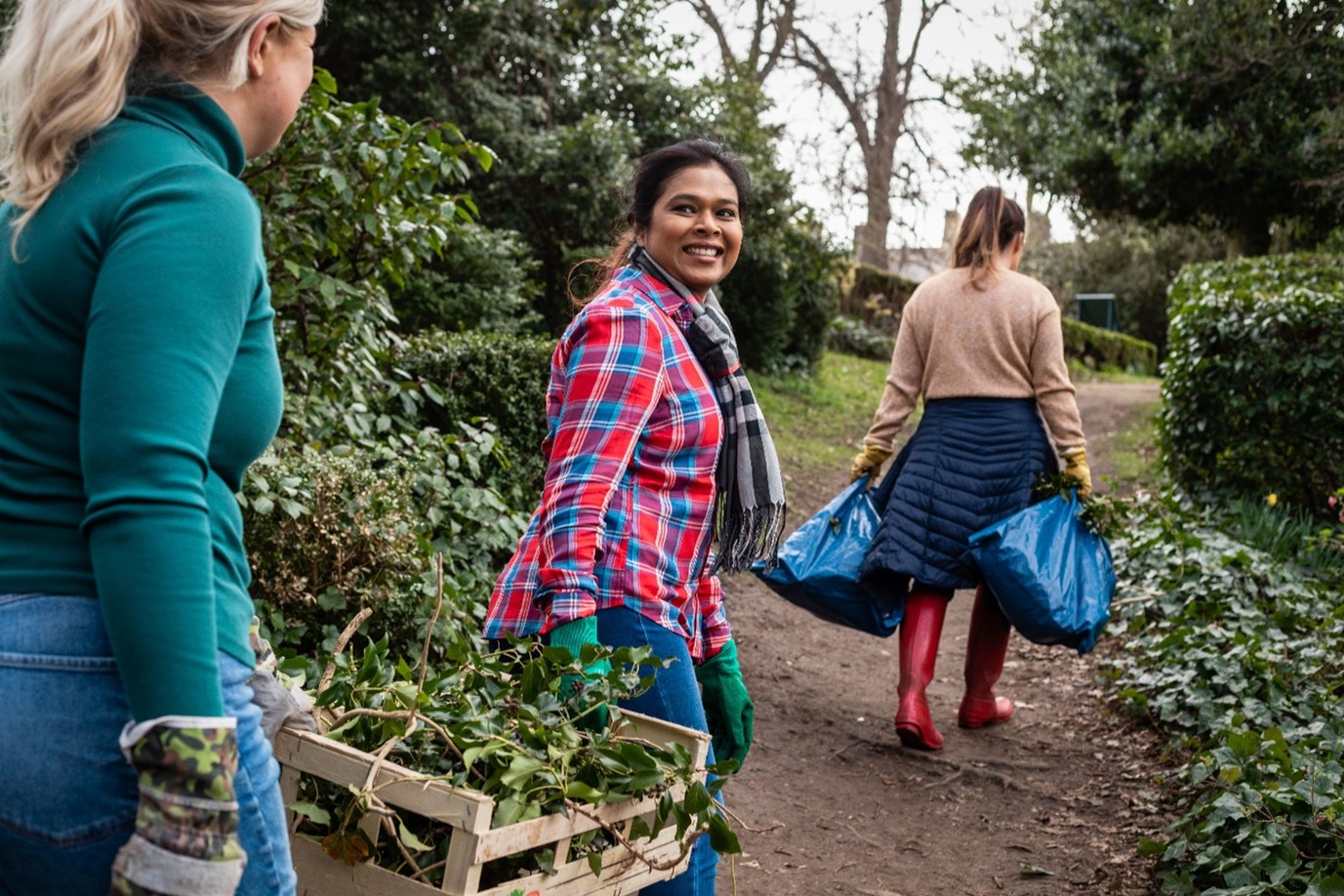 Happy volunteers at a nature project