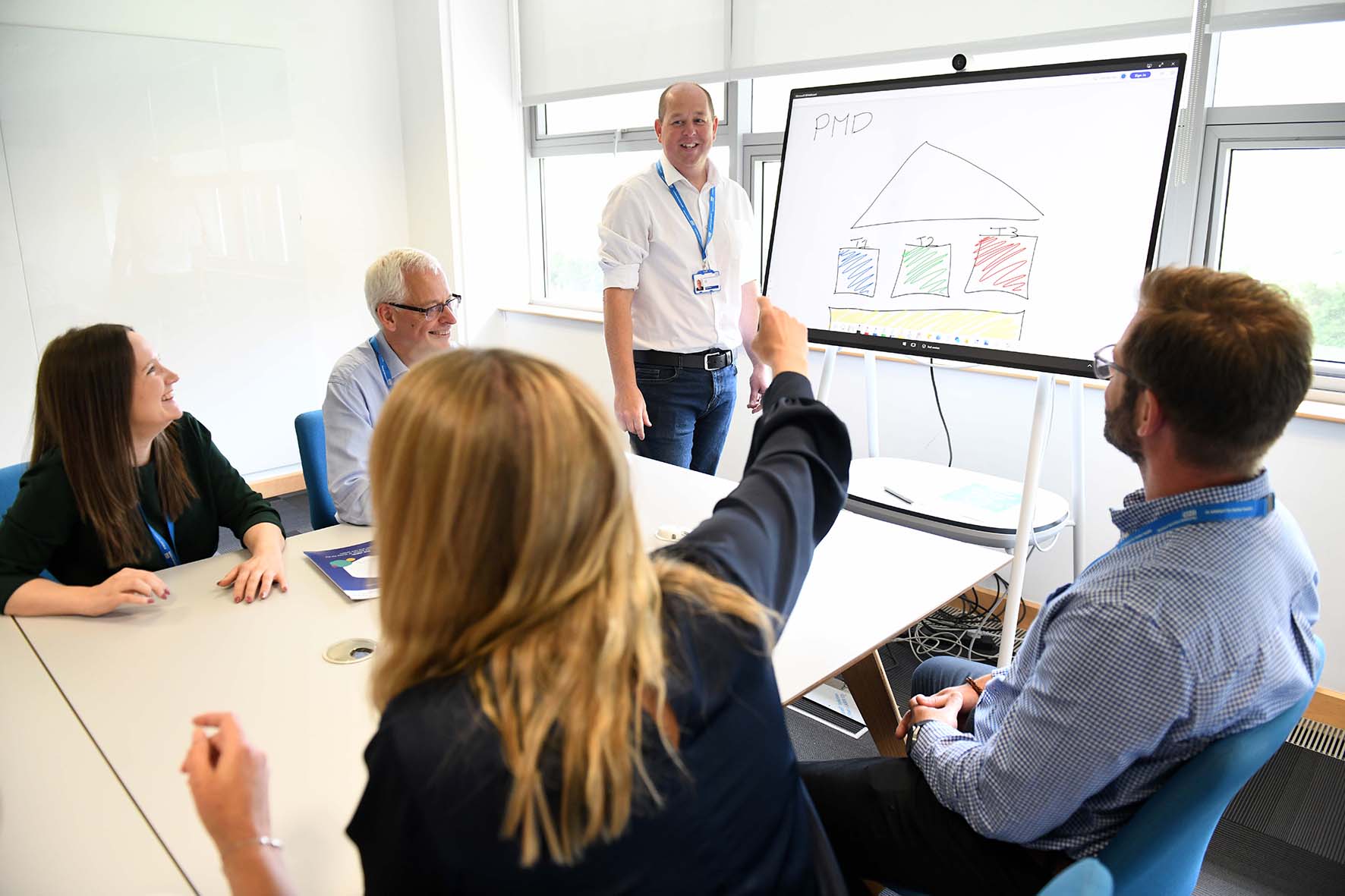 Smiling people in an interactive meeting