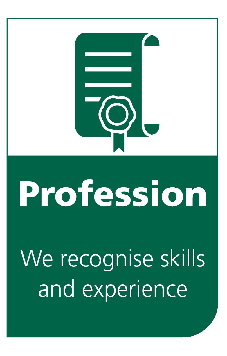 Logo showing a qualification certificate representing our Profession principle