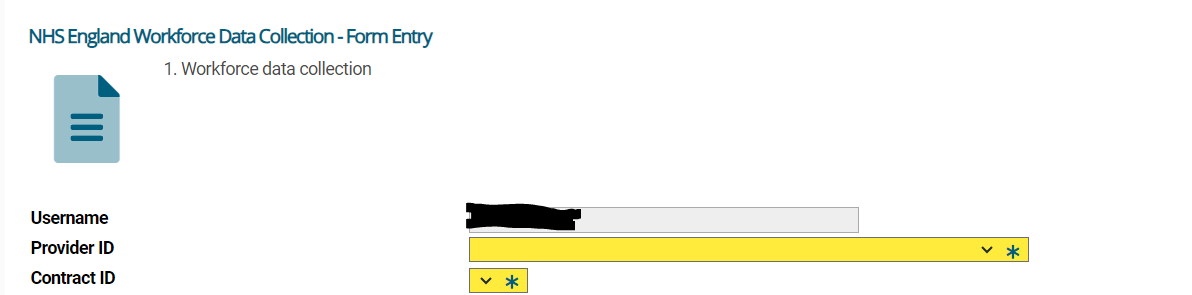 Workforce data collection screen - Provider ID and Contract ID highlighted