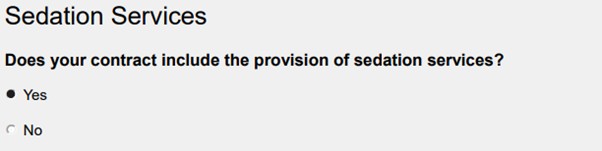 showing the Yes radio button selected for Sedation Services on the CDS form